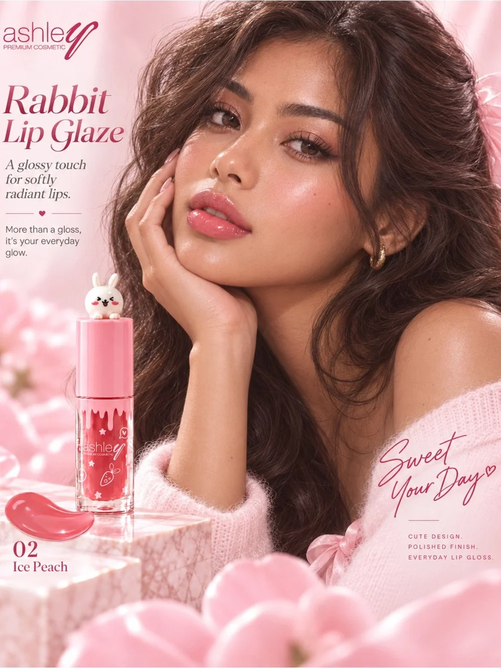 Ashley Rabbit Lip Glaze 02 Ice Peach | Thai T-Beauty Gloss